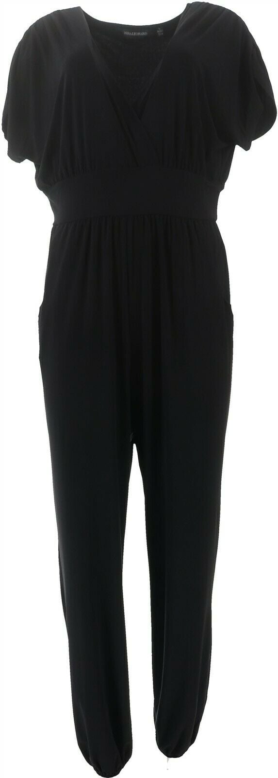 Nina Leonard Miracle Matte Jersey JoggerLeg Jumpsuit BLACK 1X NEW 644