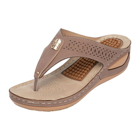

TUOBARR Womens Wedge Sandals Fashion Women Solid Color Pinch Toe Comfy Sandals Slope Heeled Beach Casual Shoes Brown