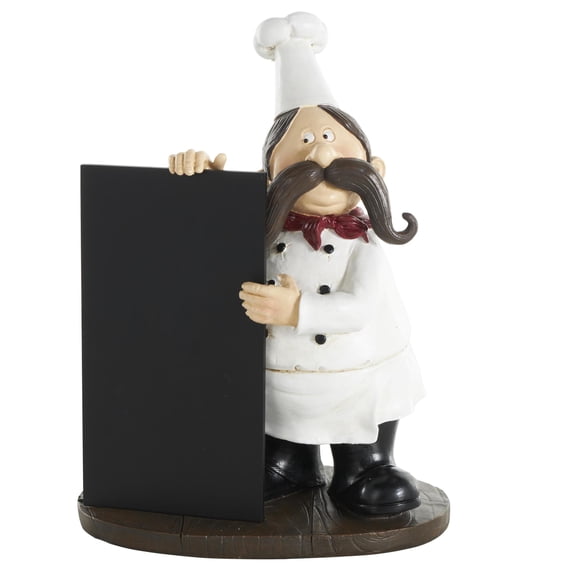 9" x 13" Black Polystone Chef Sculpture with Chalkboard, by DecMode