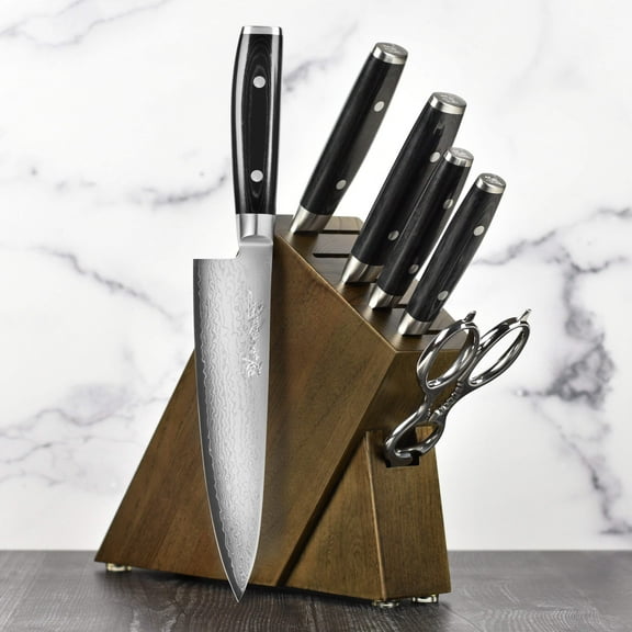 Yaxell Ran Plus 7 Piece Dark Ash Slim Knife Block Set