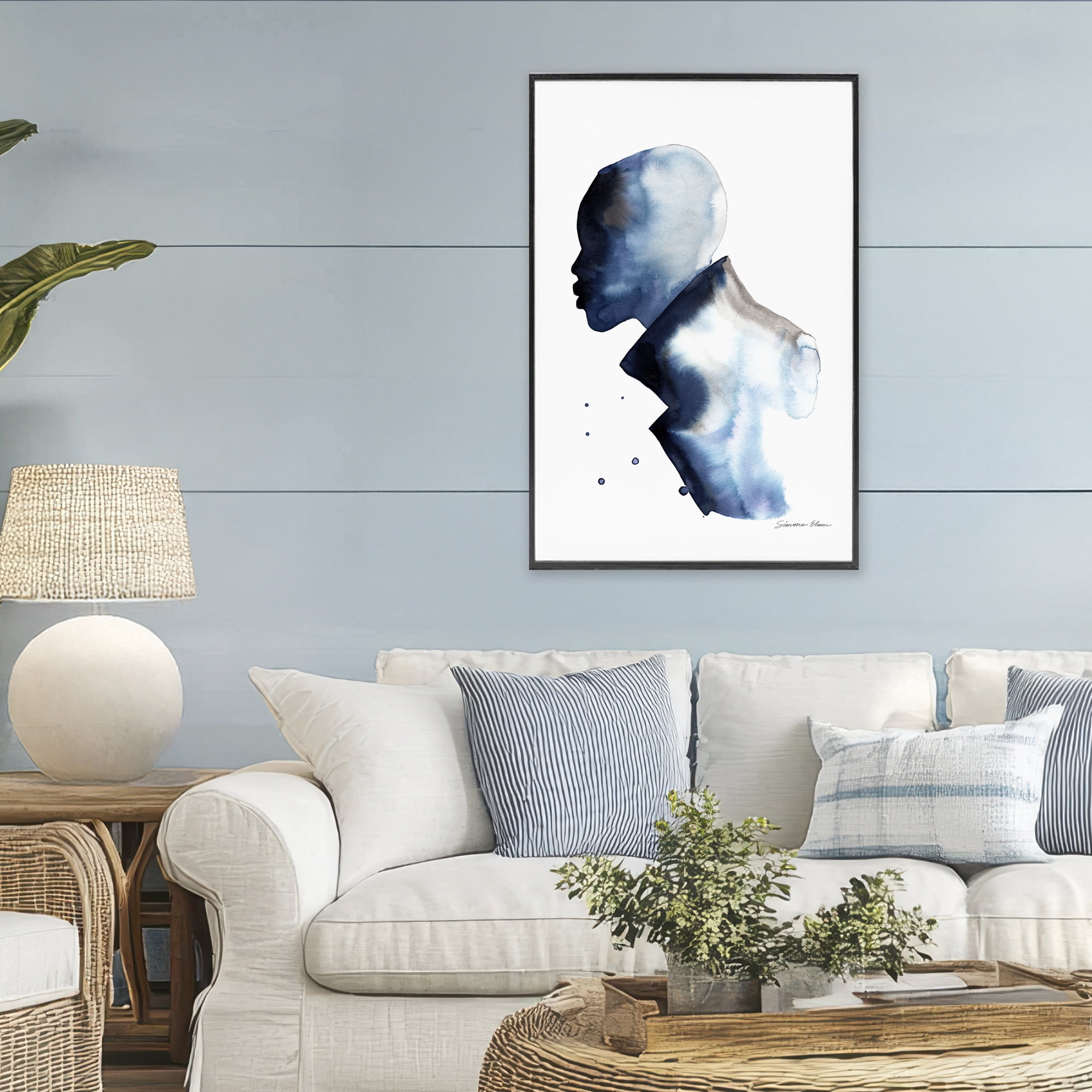 Stupell Industries Feeling Blue Portrait Silhouette Black Framed Giclee Art, design by Simone Elum