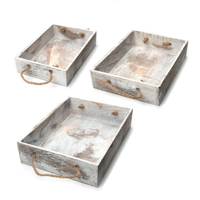 White Wash Rectangle Tin Tray