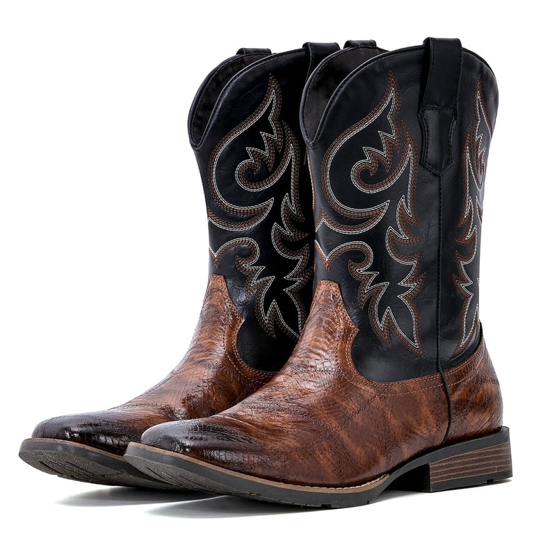 Brown Embroidered Cowboy Boots for Men - Classic Western Pull-On Western Brown Boots Classic Durable Leather Embroidered  main image 2