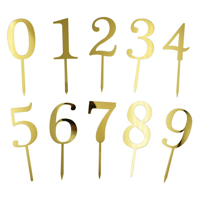 Número 0-9 Para Decoración De Tartas, 20 Uds., Adornos Acrílicos Dorados Brillantes Para Tartas Con Números Para Fiesta De Cumpleaños, Aniversario De Boda