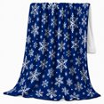 thumbnail image 2 of Royal Blue Snowflake Winter Scene, Festive Holiday Scene, Warm Flannel Blanket for Living Room and Bedroom with Detailed Artwork, Art Lovers Housewarming Gift, Artistic Home Decor, 2 of 9