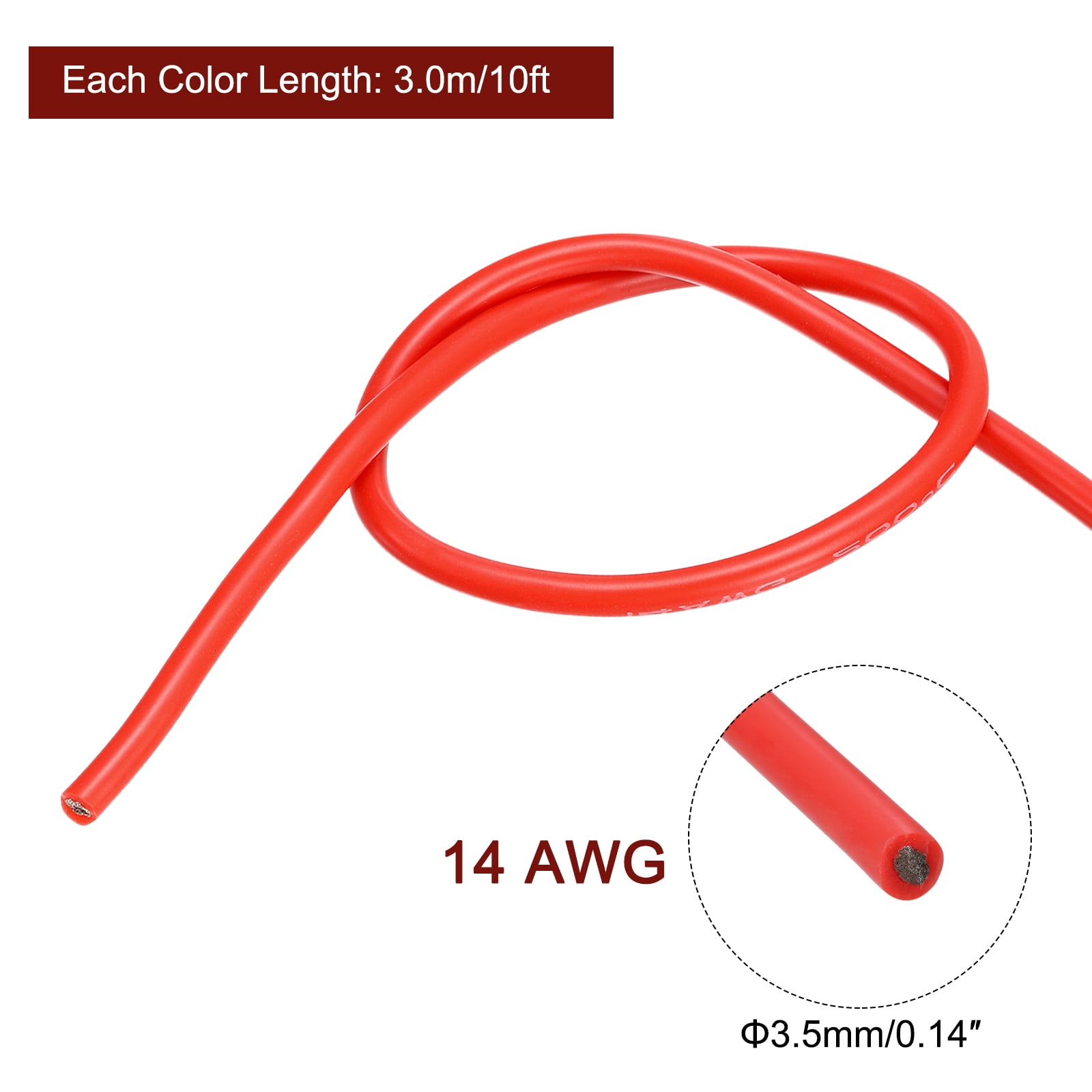 Uxcell 6Pcs 14 Gauge Silicone Wire 14AWG Electrical Wire Stranded Wire Flexible Tinned Copper Wire High Temp Hookup Wire 6 Color 10ft