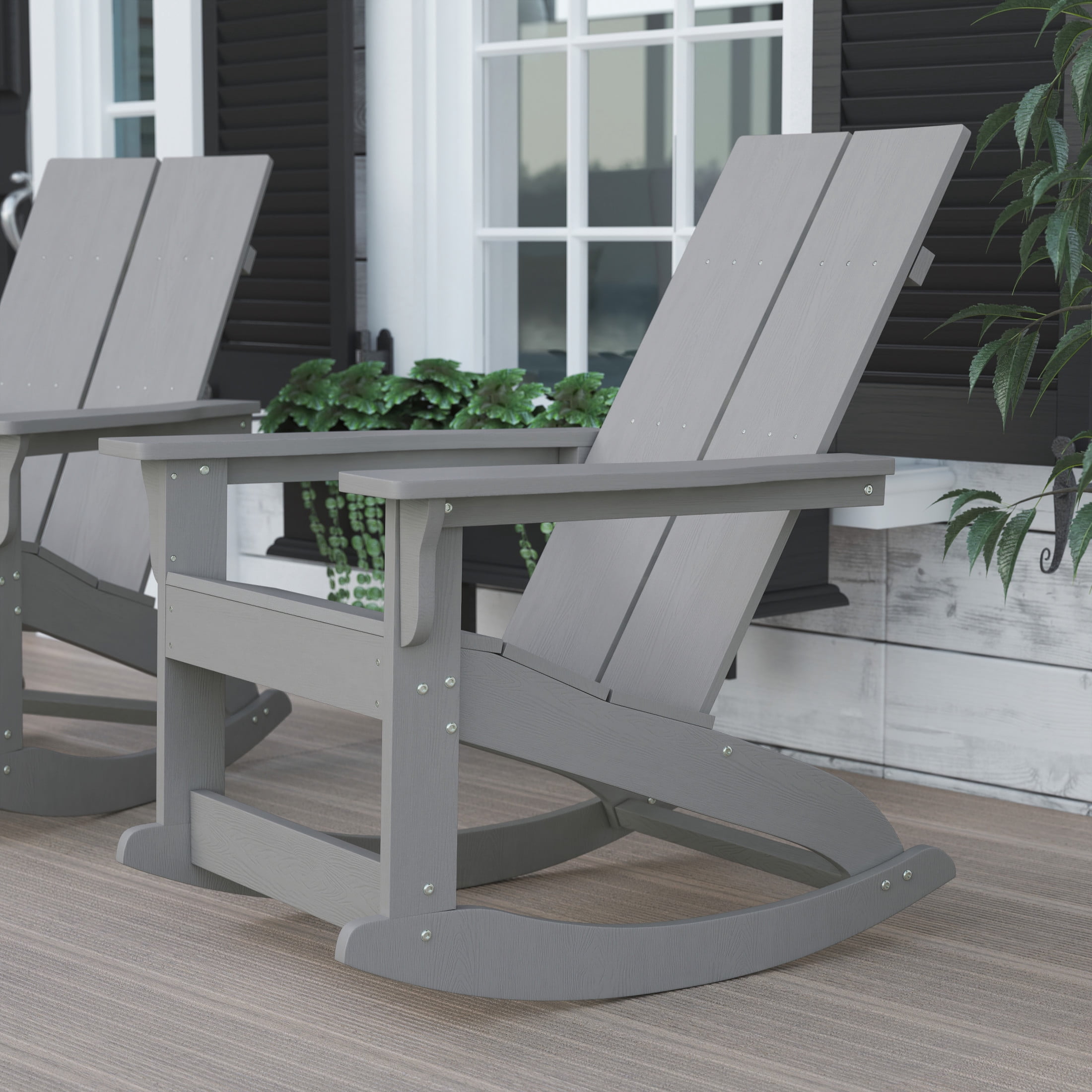 Flash Furniture Finn Poly Resin Rocking Adirondack Chair - Gray