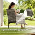 thumbnail image 3 of Lacoo 3 Pieces Outdoor Patio Furniture Gray PE Rattan Wicker Table and Chairs Set Bar Set with Cushioned Tempered Glass , Grey / Beige, 3 of 7