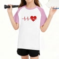 thumbnail image 6 of vdgthytj Kids Valentine's Day T-Shirt Raglan Short Sleeve Heart Graphic Round Neck Tee Tops for Boy Girl 3-14 Years, 6 of 8
