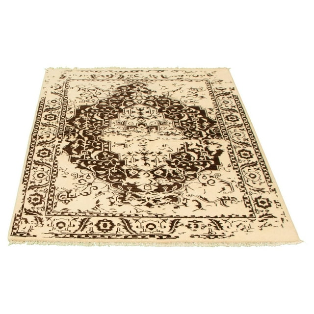 ECARPETGALLERY 5'5" x 7'6" Transitional La Seda Hand-knotted Area Rug for Living Room, Dining Room and Bedroom in Ivory