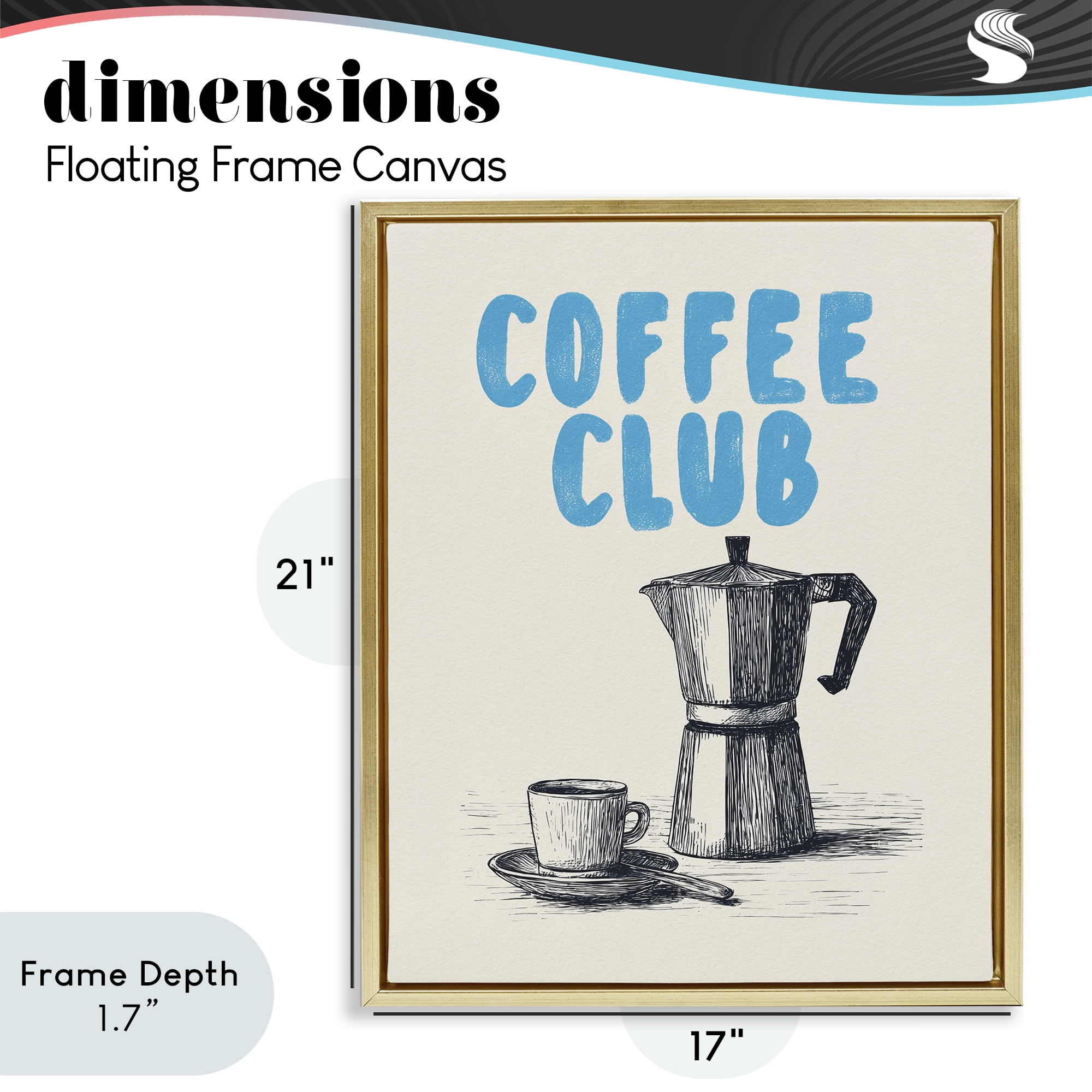 Stupell Industries Coffee Club Retro Drawing Gold Framed Floater Canvas Wall Art, design by Andreas Magnusson