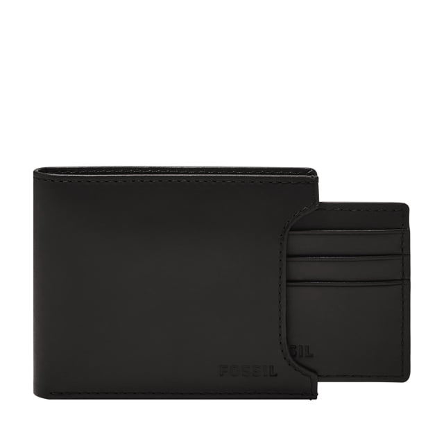 Billetera Fossil Derrick de Cuero Plegable 2 en 1 Negra