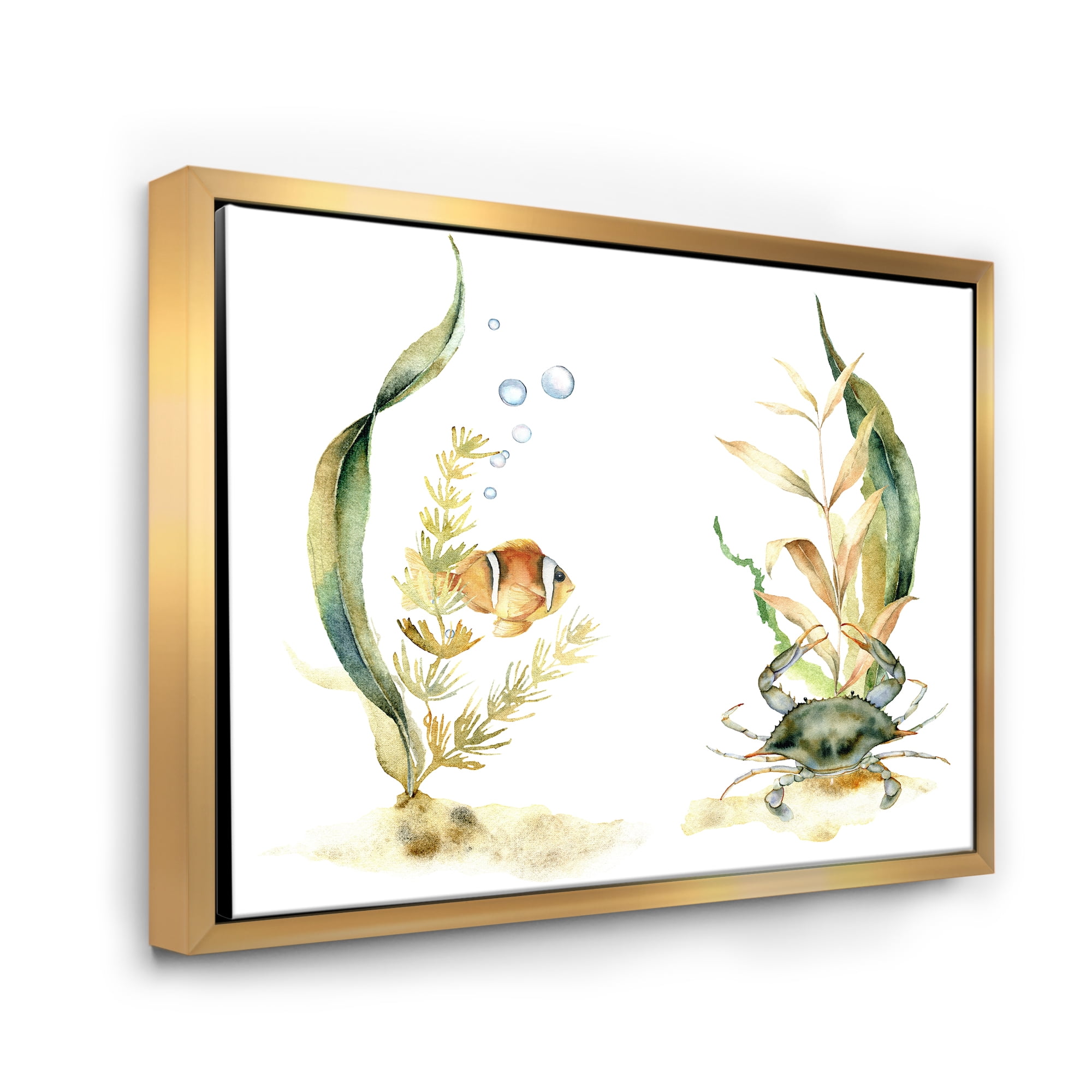 Designart 'Tropical Fish With Air Bubble and Algae' Traditional Framed Canvas Wall Art Print