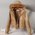 thumbnail image 3 of HTNBO Womens Fleece Lined Puffer Jacket Cropped Down Jacket Fur Hood Winter Jacket Zip up Quilted Jacket Winter Padded Jacket, 3 of 6