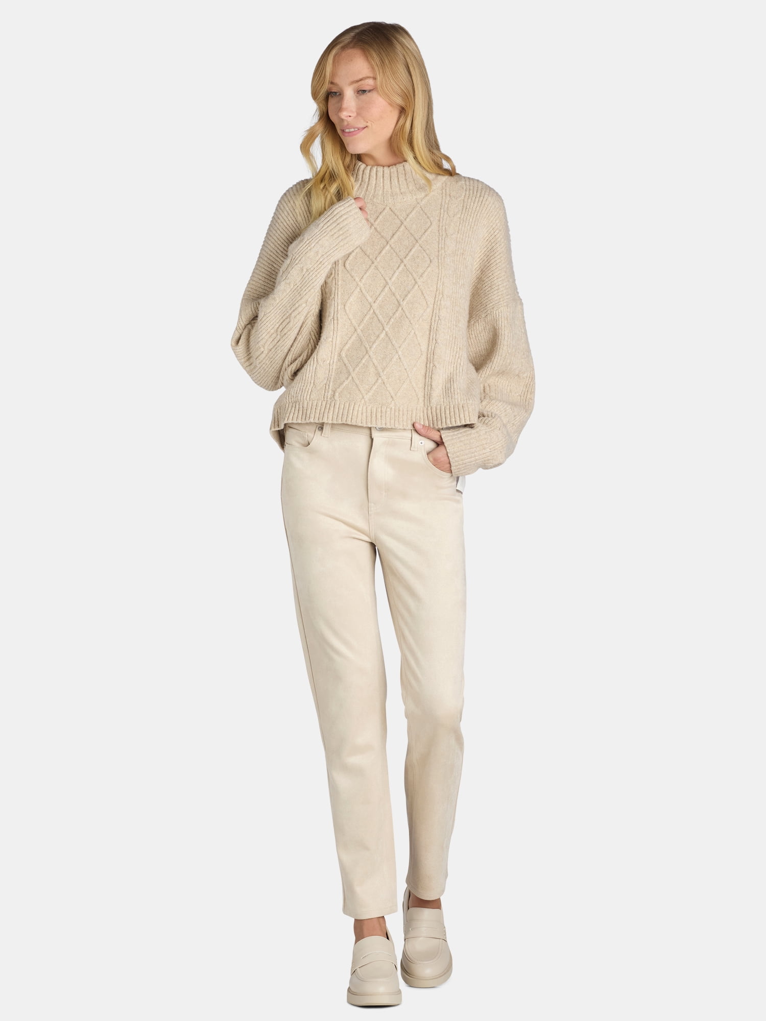 Time and Tru Women's and Women’s Plus Faux Suede Straight Leg Pants, Sizes 2-20
