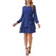thumbnail image 2 of Vestido de mujer Inspire Chic de otoño, cuello redondo, manga larga, con cinturón en la cintura, volantes, mini, estilo skater, color azul oscuro, 2 of 5