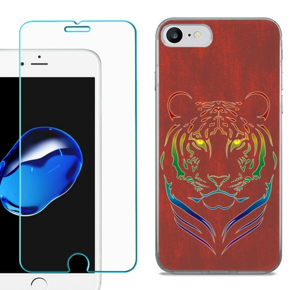 For Apple iPhone 7 / iPhone 8 Case, Slim-Fit TPU Phone Case, with Tempered Glass Screen Protector, by OneToughShield ® - Night Tiger
