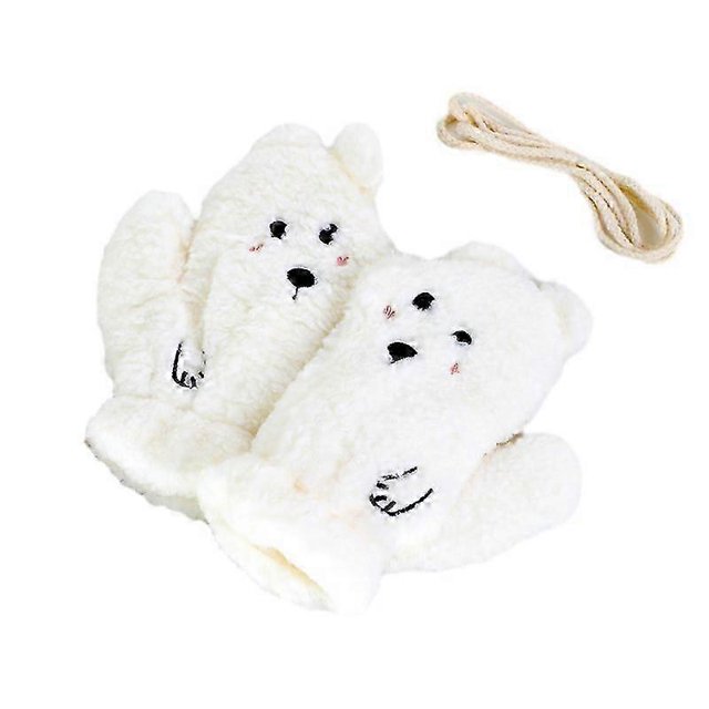 Ladies Winter Cute Cartoon Bear Fingerless Warm Plush Cycling Gloves with Thickened Design