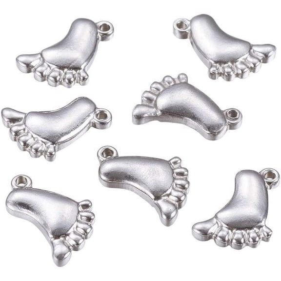 10pcs Footprint Pendants Cute First Step Feet Charms Stainless Steel Charms