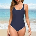thumbnail image 2 of TTUHYWXI Women Sexy Color Block Open Back Bathing Suit One Piece Cheeky High Cut Thong Swimsuits (Blue, M), 2 of 9