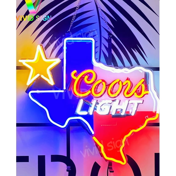 Queen Sense 17"x16" Coor Light Texas Lone Stars Neon Sign HD Vivid Printing Handmade Artwork Neon Light 120CLTMLSYVVD