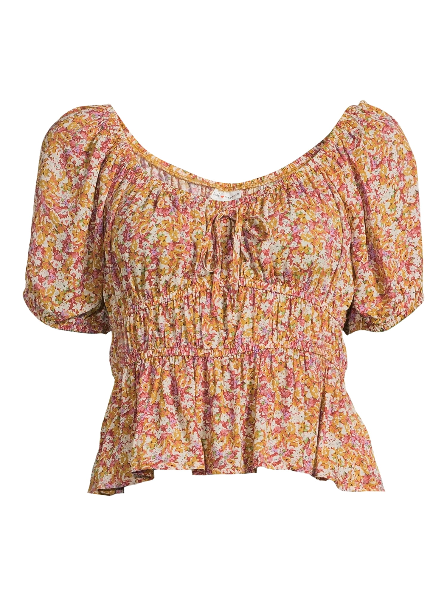 Self Esteem Juniors Peplum Print Peasant Top
