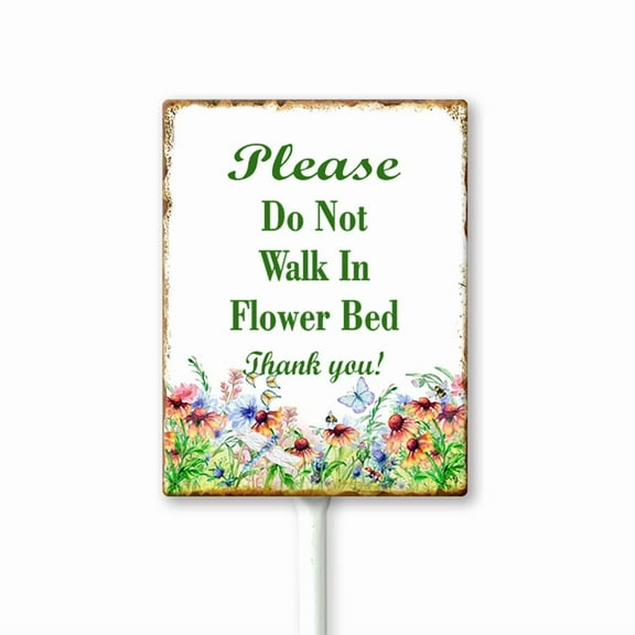 Eveokoki Please Do Not Walk in Flower Bed Yard Sign with Stake Flower Sign Flower Metal Decor 8x12inch Rustproof Aluminum Sign for Yard Garden Lawn Street Outdoor