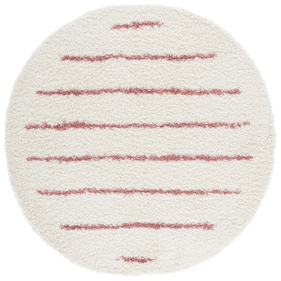 SAFAVIEH Venus Anuki Striped Shag Area Rug, Ivory/Pink, 6'7" x 6'7" Round
