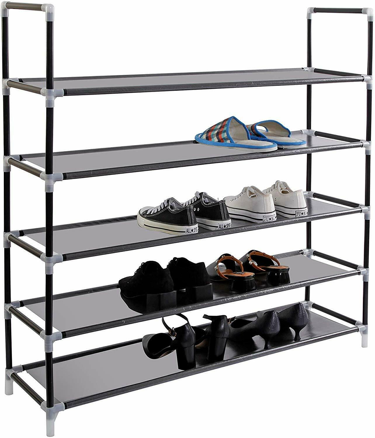 5 Tier Stackable Shoe Rack Stand Storage Organiser Stainless Steel Metal Unit 