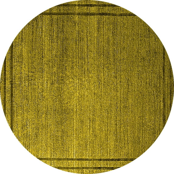 Ahgly Company Machine Washable Indoor Round Oriental Yellow Industrial Area Rugs, 8' Round