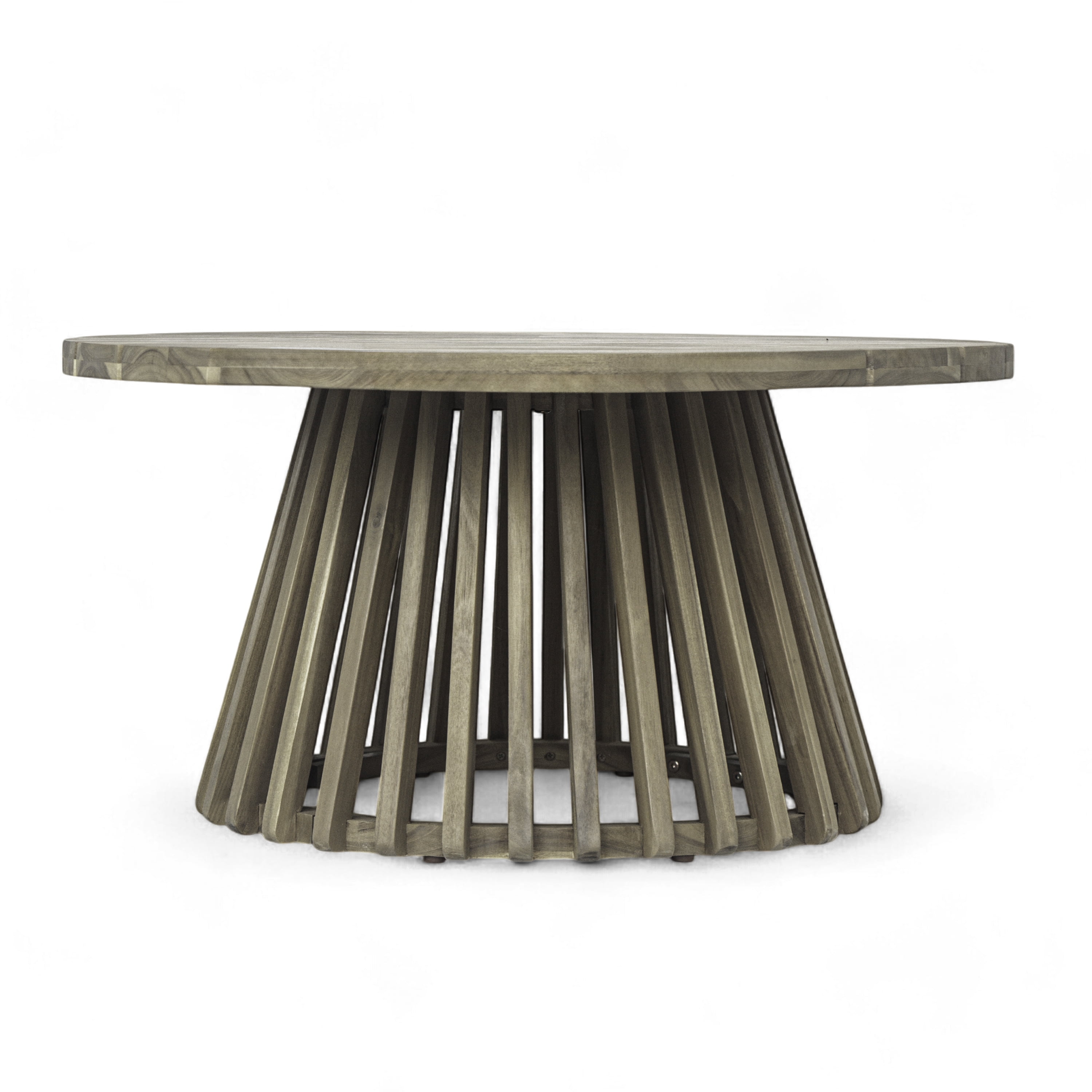 Round Coffee Table, Outdoor Acacia Wood Table for Backyard Lawn Balcony, Grey