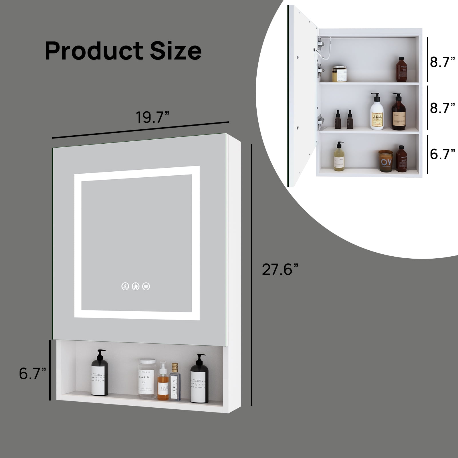 Dropship 20 X 28 Inch Bathroom Medicine Cabinet With Mirror Wall Mounted  LED Bathroom Mirror Cabinet With Lights, Anti-Fog, Waterproof,  Dimmable,3000K~6000K, Single Door,Touch Swich, Storage Shelves to Sell  Online at a Lower