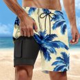 thumbnail image 2 of Mens Shorts with Compression Summer Casual Double Layer Pants Classic Hawaiian Print Vacation Mens Beach Shorts, 2 of 4