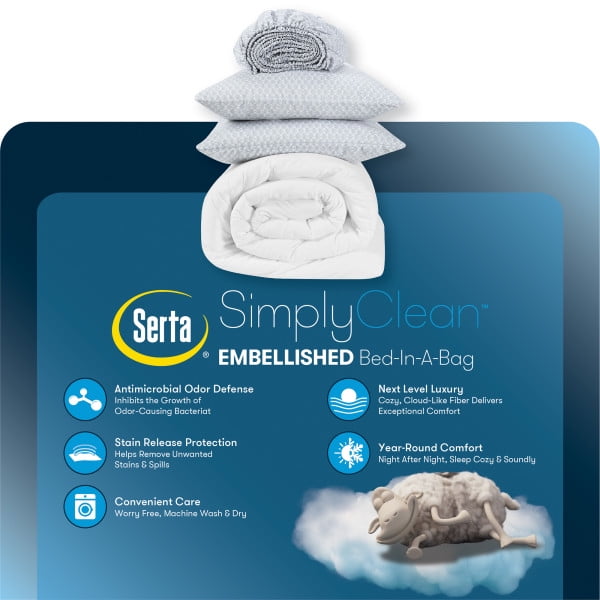 Serta Simply Clean 7-Piece Blush Pink Pleated Bed in a Bag, King