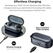 TOZO T10 Earbuds Wireless Bluetooth Headphones, 55H, Stereo Bass, App Customize 32 EQ, Wireless Charge, IPX8 Waterproof, 100+ White Noise Tracks, Ergonomic Design, Blue