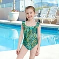 thumbnail image 4 of Girls Ruffle One Piece Swimsuit, Stretchy Fabric for Beach & Pool Activities Delicate Stained Glass Pattern, 4 of 8