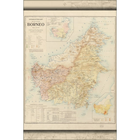24"x36" Gallery Poster, map of Borneo 1914