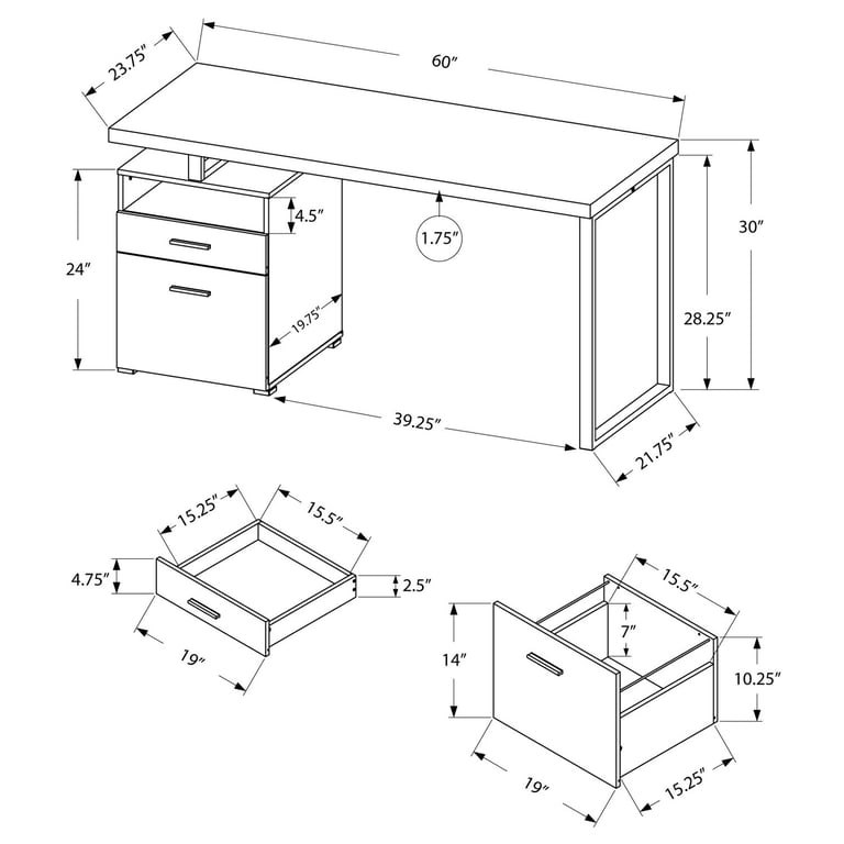 Monarch Specialties Compact Modern Computer Desk with Storage, 60