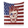 thumbnail image 1 of Skull Soft Flannel Fleece Throw Blanket, Dead Human Head with a Floral Wreath USA American Stars Humor Illustration, Cozy Plush for Indoor and Outdoor Use, 50" x 70", Red White, by Ambesonne, 1 of 6