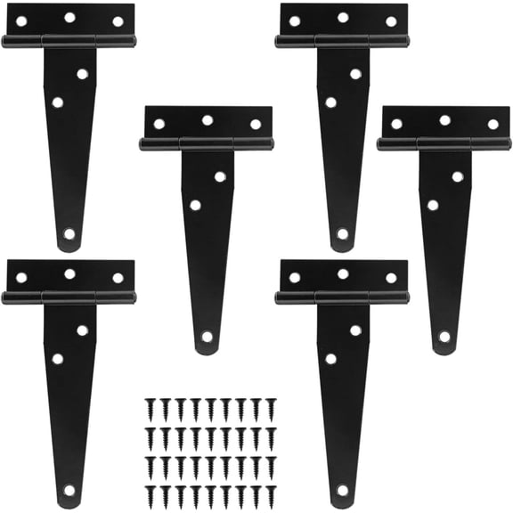 6Pack T Strap Shed Hinge Barn Door Hinges Heavy Duty Gate Strap Hinge T Hinges for Barn Door Shed or Wooden Fences 4 Inch