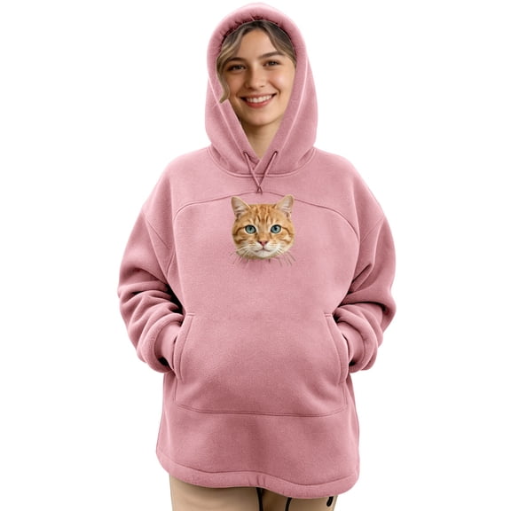 Women's Pet Pocket Polyester Hoodie | Oversized Pet Carrier with Hidden Pocket for Small Puppies Cats, Pink, L for Fall Winter