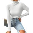 thumbnail image 1 of UKAP Women Knit Shirts Turtleneck Pullover Long Sleeve Tops Basic Work Sweater White L, 1 of 2
