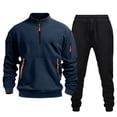 thumbnail image 1 of Ccpelsie Men's 2 Piece Track Suit Set Jogging Sweatsuit Workout Quarter Zip Suit Fit Fall Winter with Multi Pockets(Navy,3XL), 1 of 6