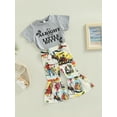 thumbnail image 4 of Toddler Western Baby Girl Clothes Bell Bottom Outfit Short Sleeve Letter Tops Cow Print Flare Pant Sets, 4 of 10