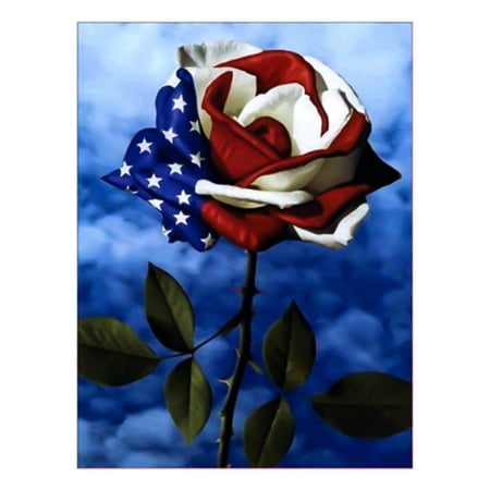 KABOER American Flag Design Rose 5D Art Diamond Painting Cross Stitch Craft Decor
