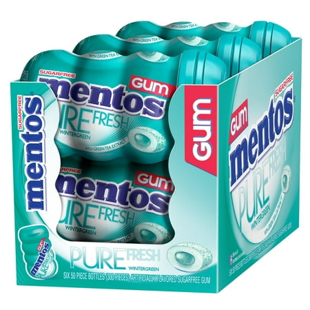 Mentos Pure Fresh Sugar-Free Chewing Gum, Wintergreen, 50 Ct, (6 Pk, 300 Total Pieces)
