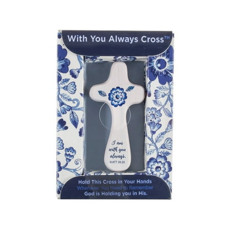 Wooden Cross Designs - DaySpring - I Am with You Always - Blue & White Handheld Wooden Cross by DaySpring