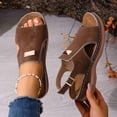 thumbnail image 2 of Rokment Women's Orthopedic Wedges Gladiator Sandals Comfortable Fashion Leather Peep Open Toe Arch Support Non Slip Walking Work Platform Slingback Sandals for Woman Brown Size 6, 2 of 8