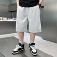 thumbnail image 3 of Kiijoy Boys Baggy Jean Shorts Elastic Waist Loose Denim Shorts with Pockets, White, Sizes 15-16, 3 of 5