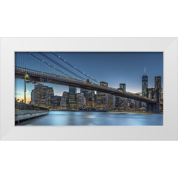 Jurek, Michael 14x9 White Modern Wood Framed Museum Art Print Titled - New York  Blue Hour over Manhattan